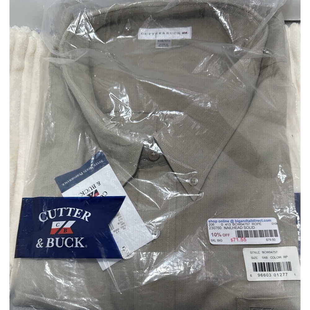 Cutter & Buck Khaki Button Down Long Sleeve Dress Shirt Size 5XL Big NWT